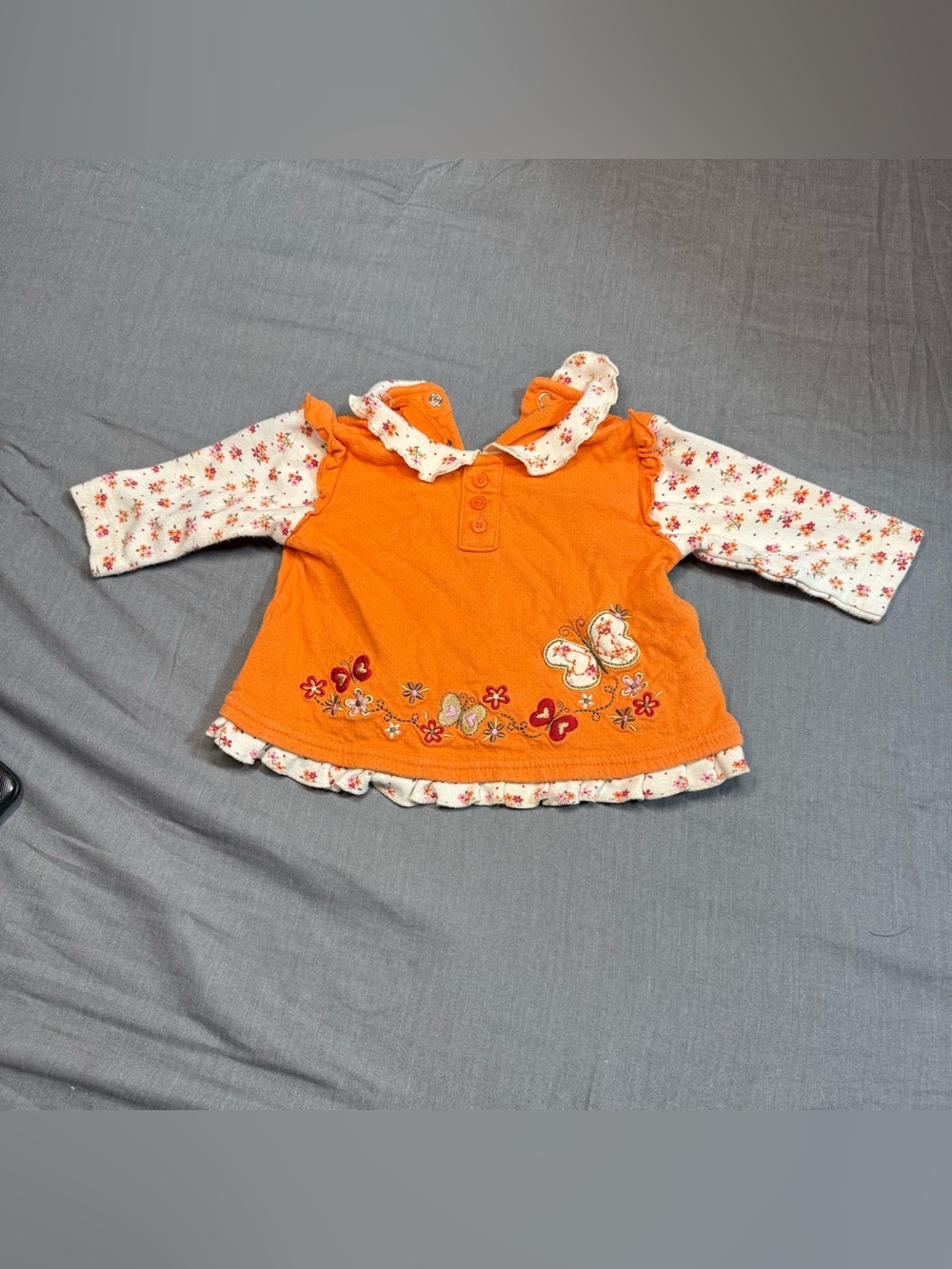 Vintage okie dokie Orange Butterfly Floral Long-Sleeve Top
